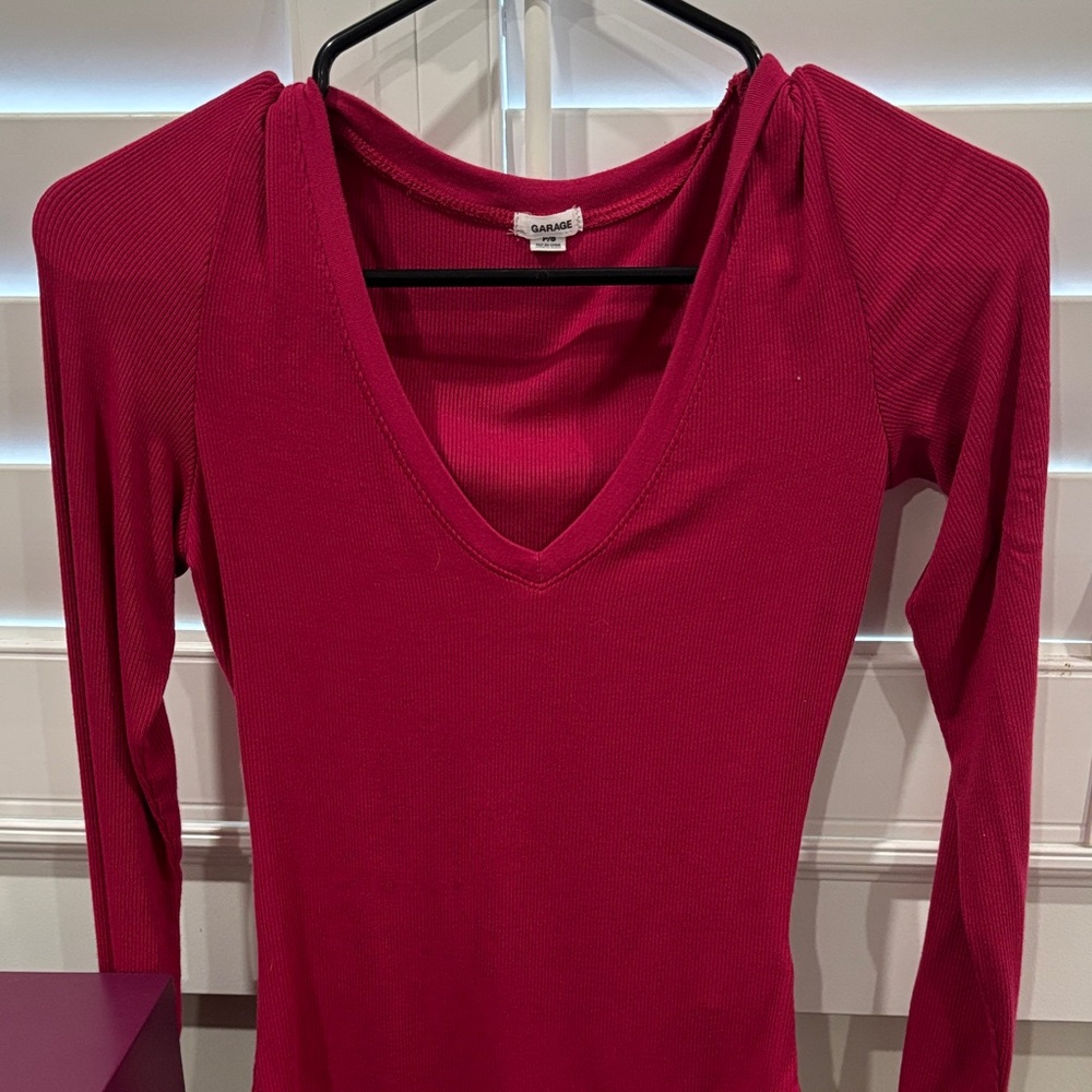 Garage Women's Deep Pink V-Neck Shirt